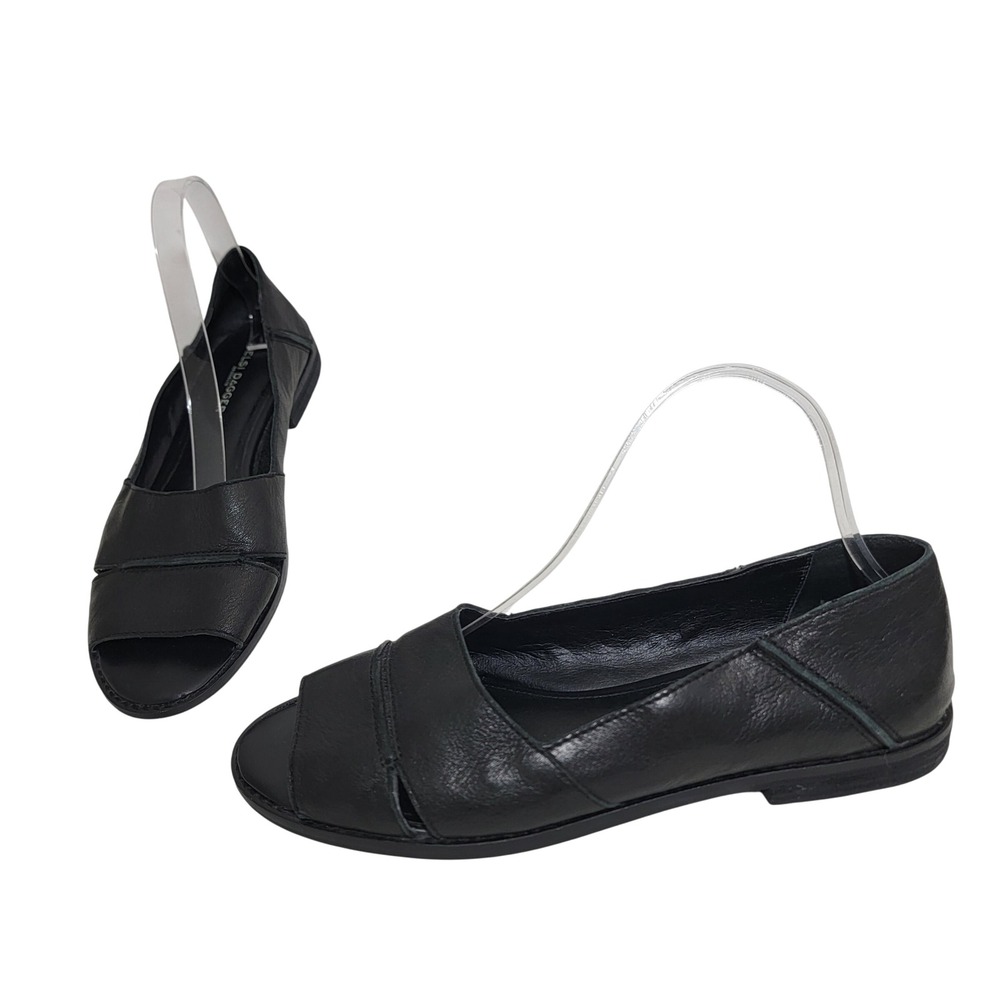Kelsi Dagger Brooklyn Rori Flat Sandals Black Leather Peep Toe Flats Size 9